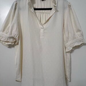 Ann Taylor Factory Cream Blouse with Ruffle Sleeves